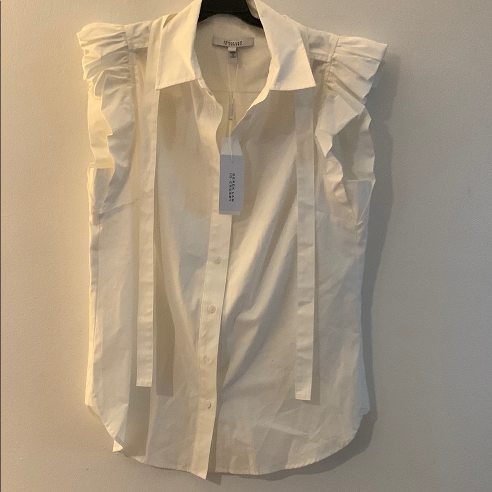 Derek Lam White Sleeveless Ruffled Button Down Shirt